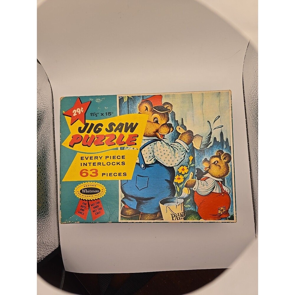 Vintage Whitman 63 Piece Puzzle Bears Painting With Original Box